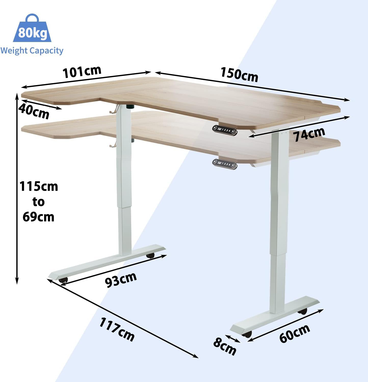 電動式昇降150*101cmゲーミングデス71-117CM 高さメモリー機能 Amazon | Radlove パソコンデスク 電動昇降式 デスク 幅150CM